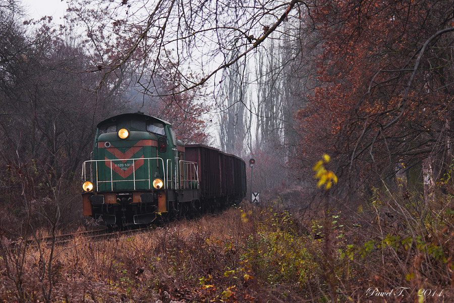 Rok 2011. SM42-1070 z pociągiem zdawczym do Sokołowa Podlaskiego opuszcza Siedlce w iście jesiennym klimacie.