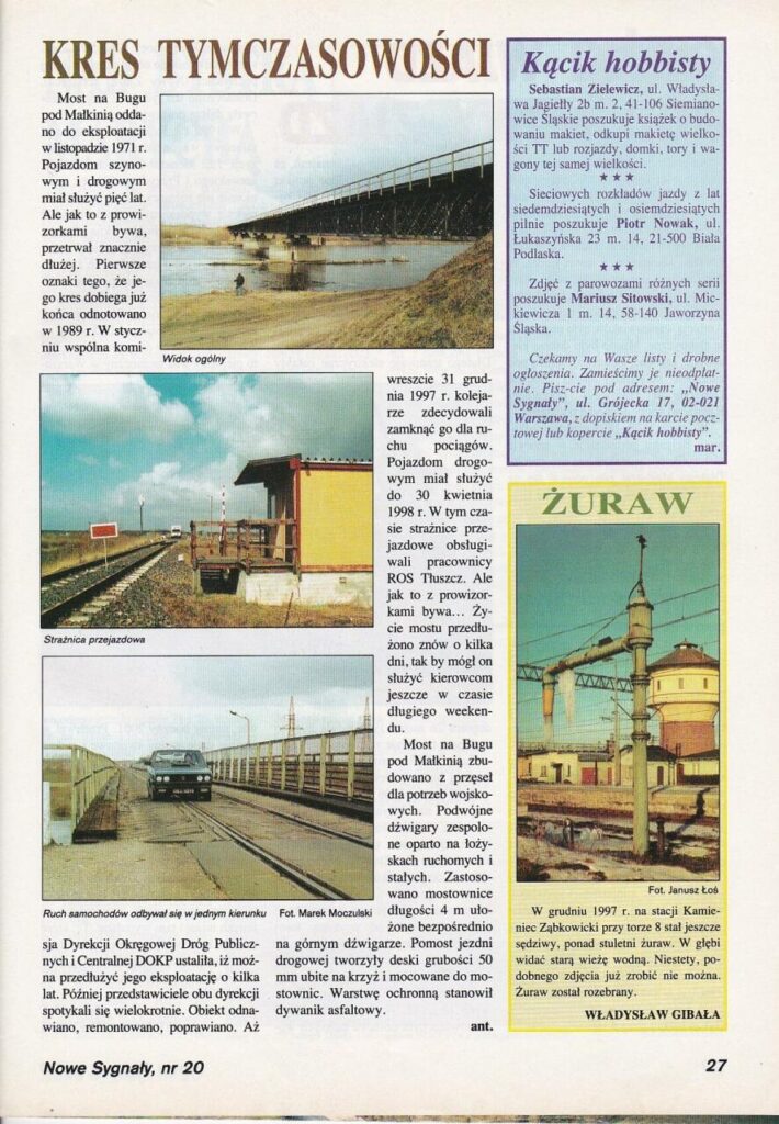 Artykuł o moście w Treblince z czasopiśmie Nowe Sygnały.